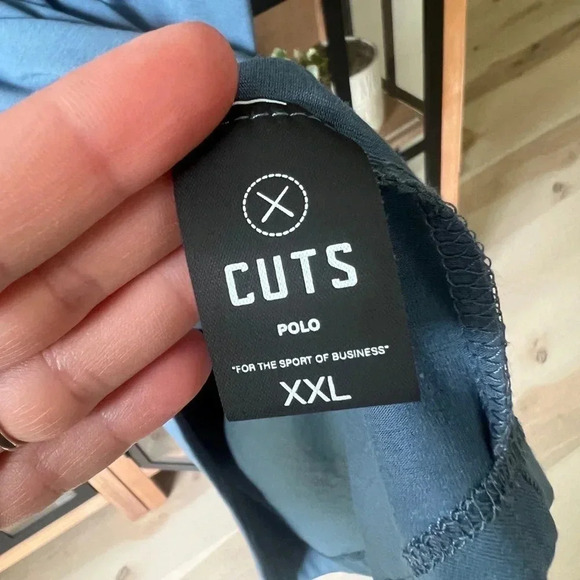 CUTS Polo curved hem river slate blue performance short sleeve shirt collar XXL - Picture 3 of 7